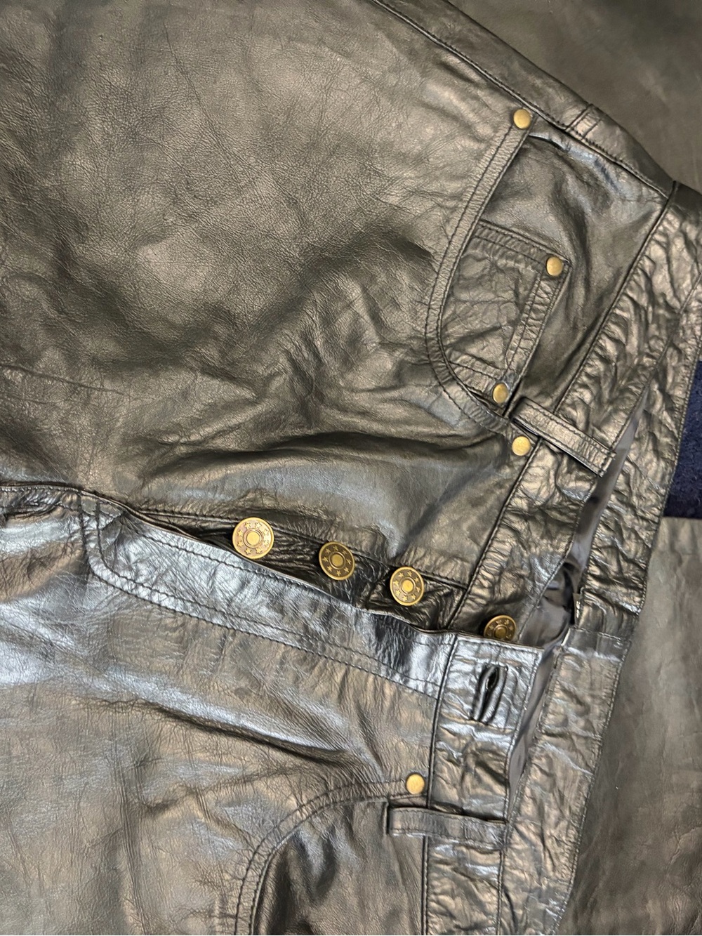 Men's Slim Straight Black Leather Jeans
